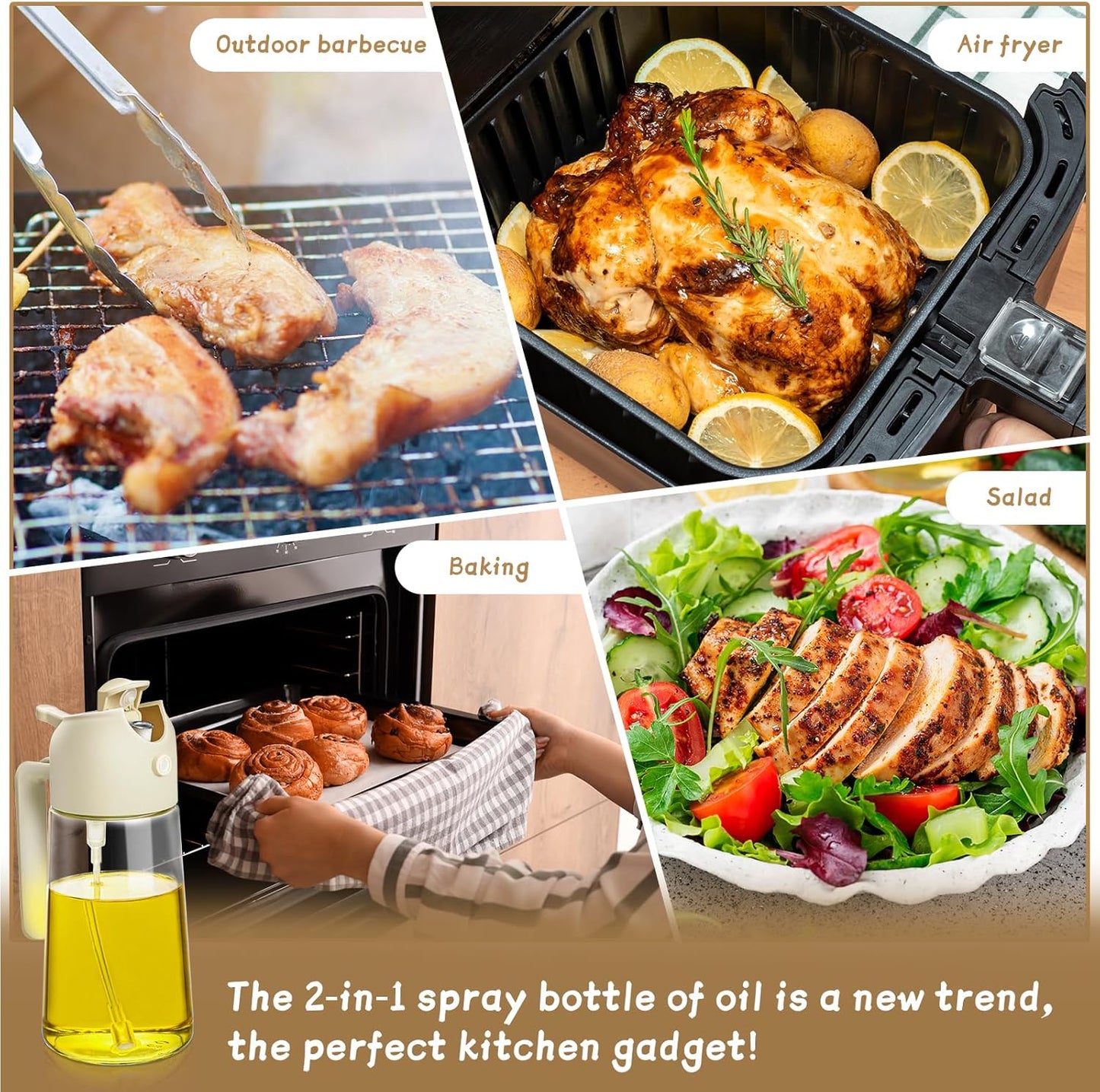Skiennix Oil Sprayer - 2-in-1 Glass Dispenser for Cooking | 16oz Olive Oil Mist Bottle (White)