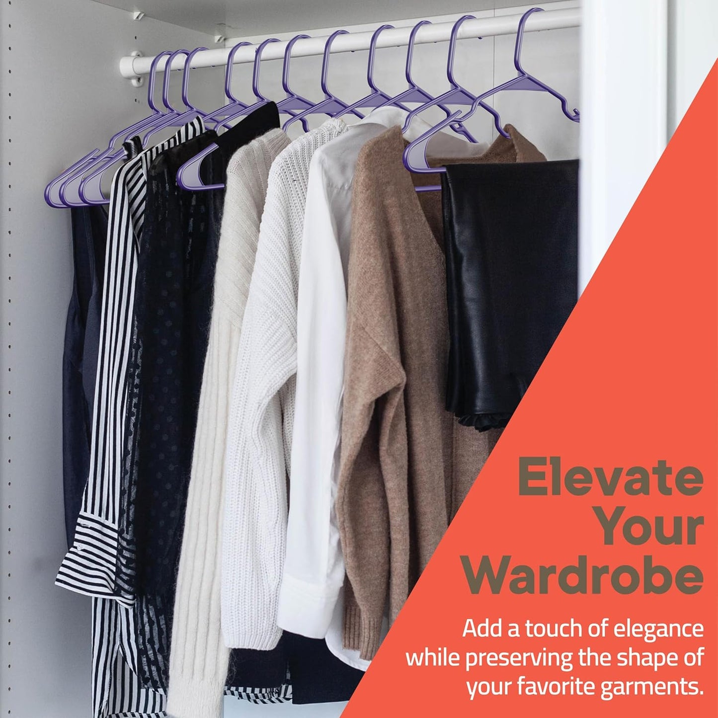 Purple Plastic Hangers - Heavy-Duty Slim Design | 20 Pack with Non-Slip Shoulder Notches for Dresses & Suits
