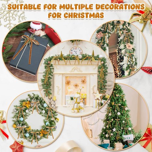 Flasoo Velvet Christmas Tree Bows - 40 Clip-On Ornaments in Khaki | 5" x 7" Size, 3/8" Width