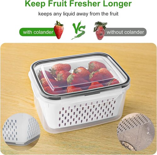 Freshmage Fruit Storage Containers - Airtight Produce Saver with Removable Colander | 4-Piece Set, Clear
