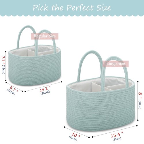 COMSE Baby Diaper Caddy Organizer - Portable Tote Bag with Divider for Newborn Essentials | Light Green