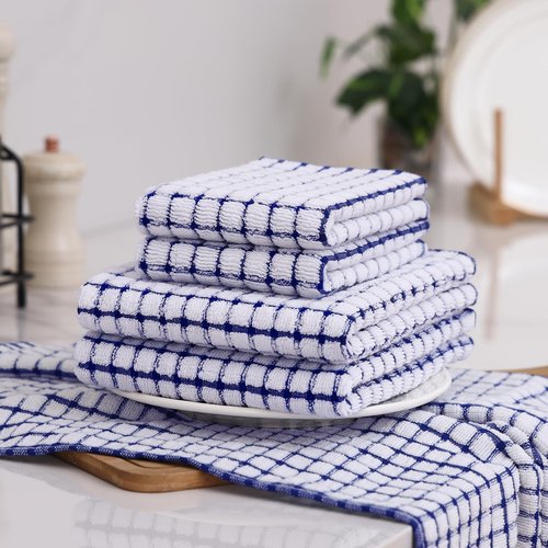 Homaxy Kitchen Towels and Dishcloths Set, 16 x 25 and 12 x 12 Inches, Set of 8 Cotton Terry Kitchen Dish Towels, Super Soft and Absorbent Dish Cloths, Blue