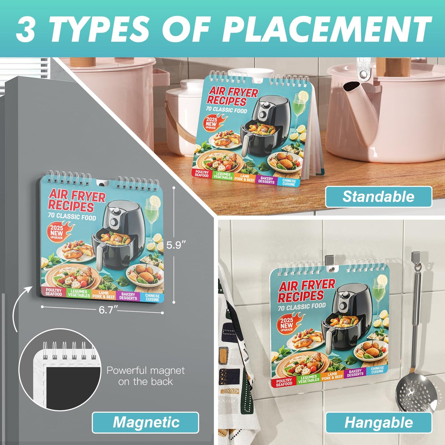 Magnetic Air Fryer Cheat Sheet, Cooking Guide Booklet,70 Illustrated Recipes & Cooking Gifts- Keto Air Fryer Cookbooks for Beginners- Instant Pot Air Fryers Accessories, Kitchen Gadgets