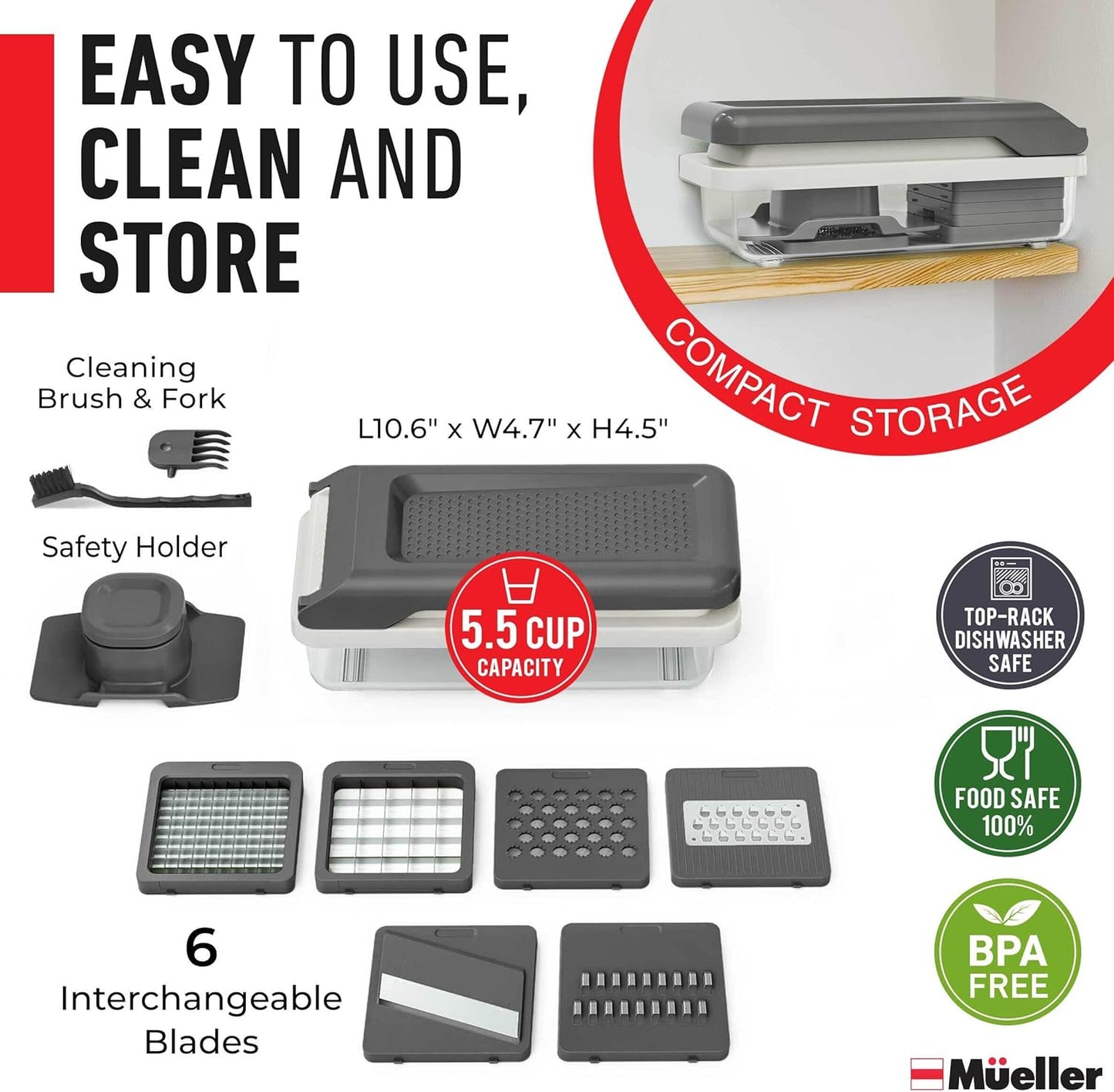 Mueller Vegetable Chopper - Mandoline Slicer & Dicer with Container | Versatile Kitchen Gadget in White Sand/Grey