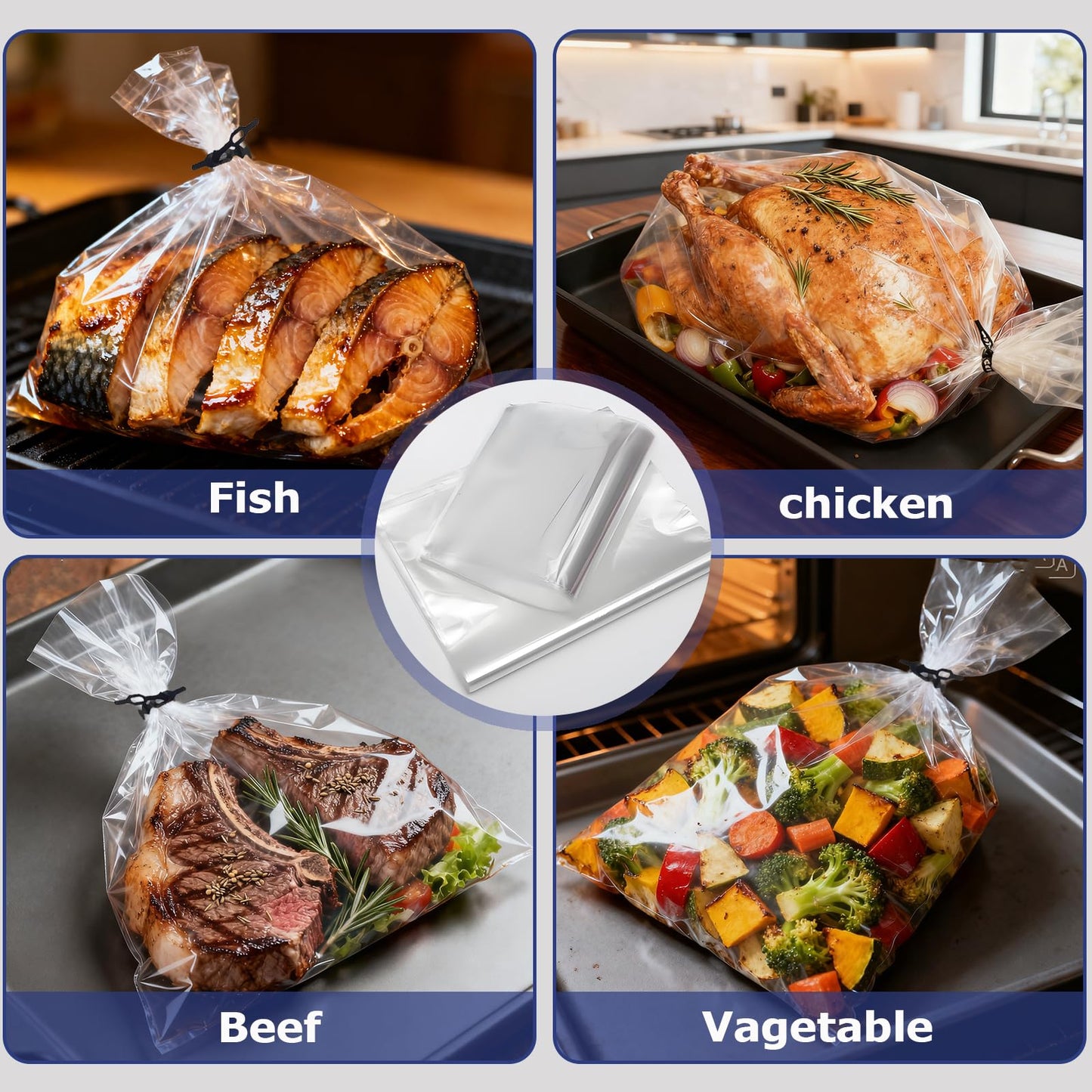 20 Count Oven Bags for Roasting, Oven Bags Cooking Roasting Bags for Chicken Meat Ham Seafood Vegetable, 10’’ x 15’’