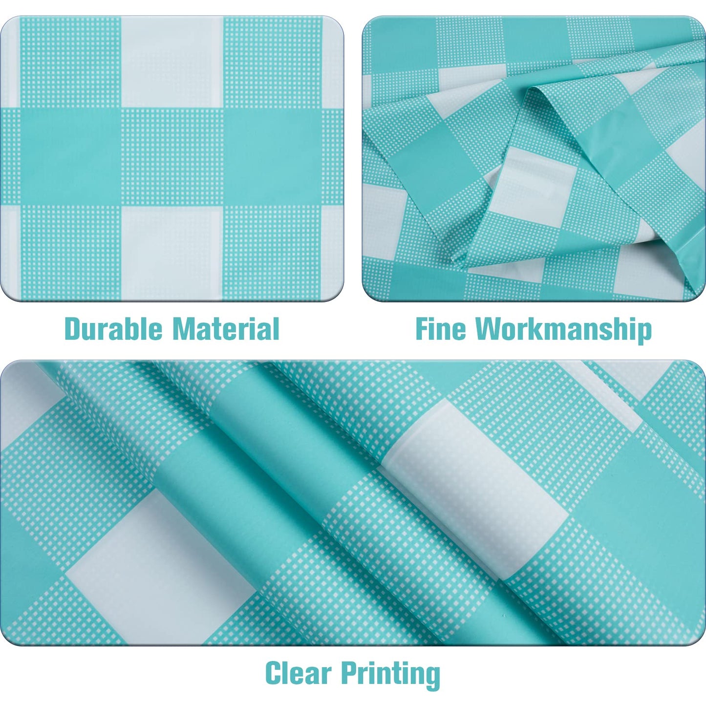 Kesfey 3 Packs Aqua and White Gingham Table Cloths 54 x 108 Inches Disposable Plastic Checkered Tablecovers Waterproof Rectangle Picnic Party Table Covers for Birthday Party Supplies Christmas