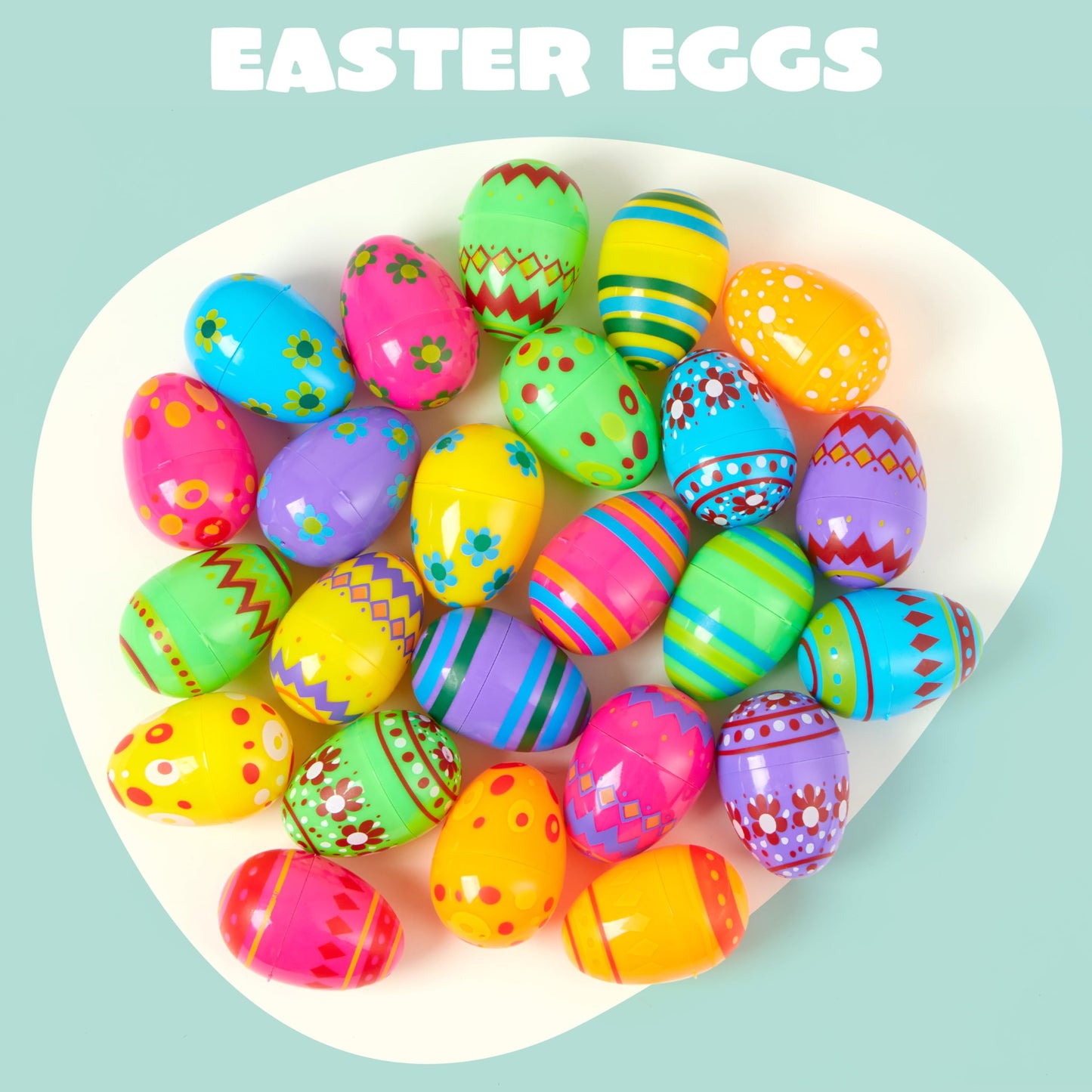 JOYIN 3.15Inch Printed Plastic Eggs Colorful, Fillable Empty Eggs Bulks for Easter Hunt Event, Party Favor-50 pcs
