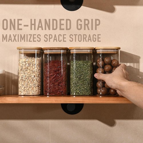 D2scrma Airtight Glass Storage Containers - 37oz Rectangle Set of 6 with Bamboo Lids | Ideal for Cereal, Nuts, Snacks & Coffee Beans