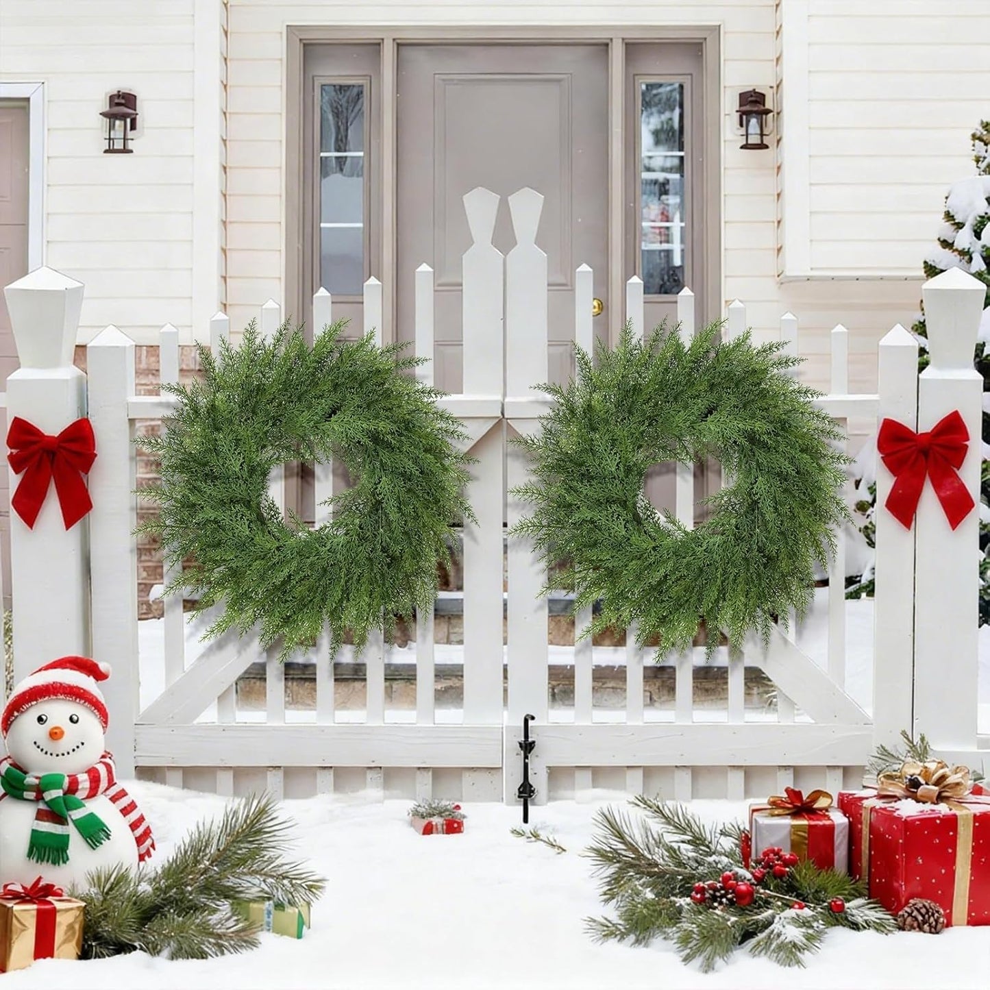 Lush Christmas Wreath - 24-Inch Real Touch Faux Cedar for Indoor/Outdoor Holiday Decor