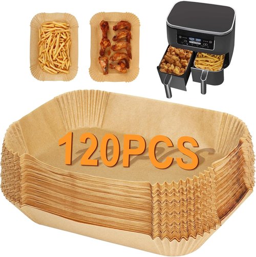 BYKITCHEN Air Fryer Liners - Set of 120 Rectangle Disposable Liners for Ninja Dual Air Fryers | Compatible with DZ201, DZ401, DZ550, SL401, Instant Vortex