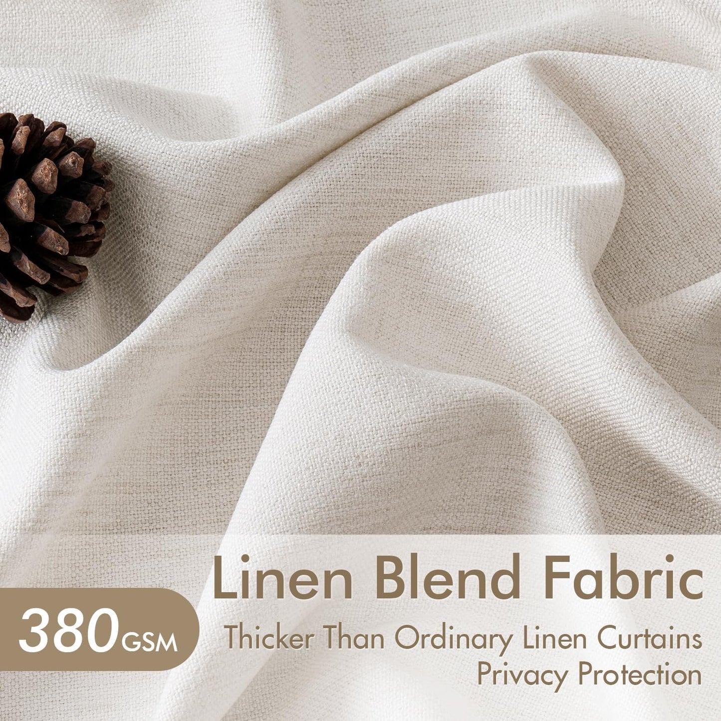 MIULEE Thick Linen Pinch Pleated Curtains - 90 Inch Semi-Sheer Light Filtering Drapes | 4 Panels in Beige & White