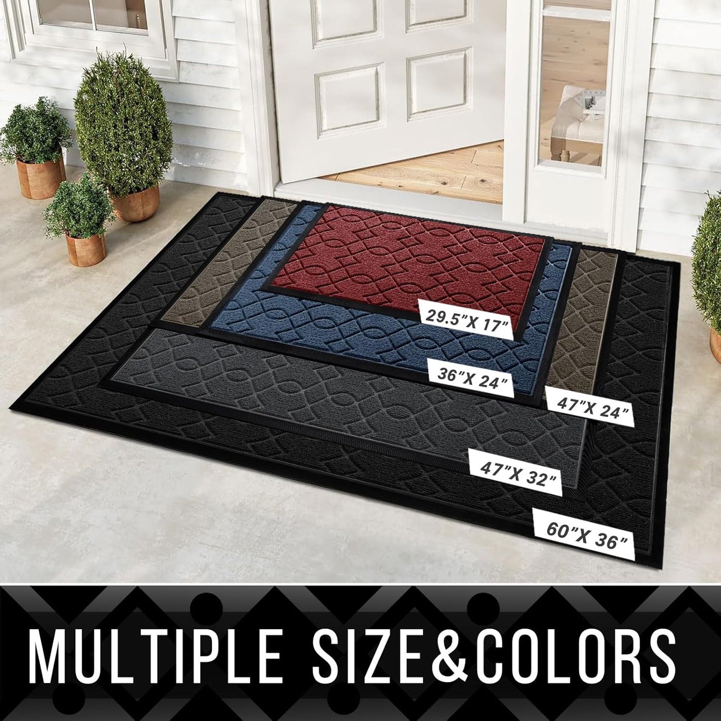 Yimobra Outdoor Doormat - All-Season Waterproof, Heavy-Duty Non-Slip | 29.5x17 Inches, Black