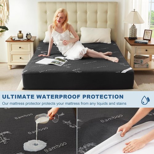 BEDLORE Queen Size Waterproof Mattress Protector - Soft Bamboo Viscose Cover, Deep Pocket, Machine Washable | Gray