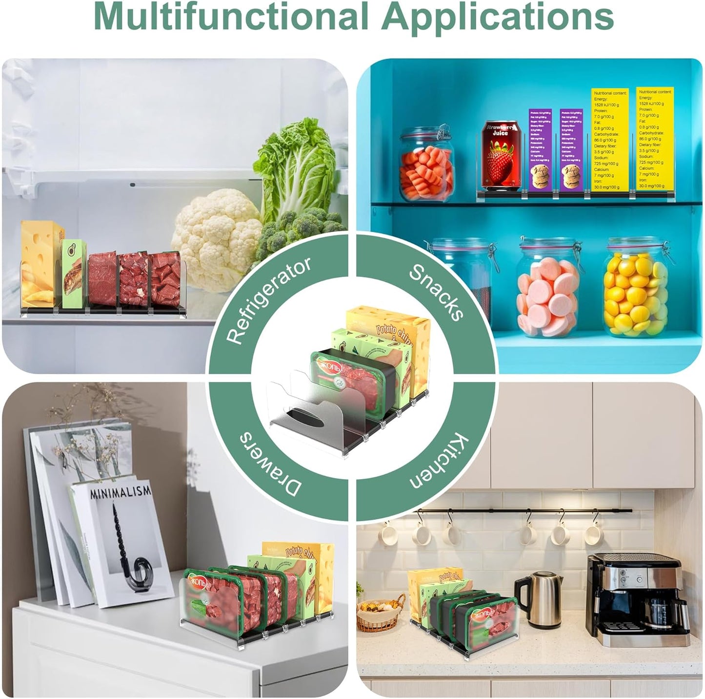 SURETIVIAN Freezer Organizer Rack - 12” Adjustable Fridge Storage with Removable Dividers | Black