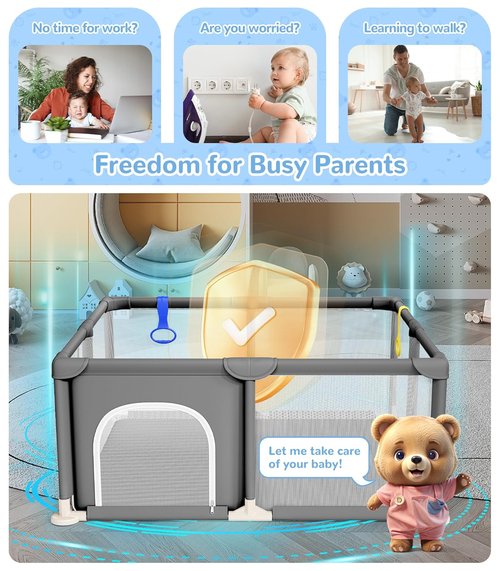 Dripex Baby Playpen - 47"x47" Enhanced Safety Play Yard for Indoor & Outdoor Use | Soft Mesh, Anti-Fall Design, Grey