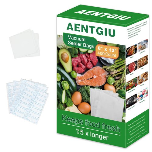 AENTGIU 400 Vacuum Sealer Storage Bags, 8x12 Inch Seal a Meal Bags, BPA Free Quart Bags, Compatible with All Heat Vacuum Sealers Machine, Heavy Duty, Great for vac storage, Meal Prep or Sous Vide
