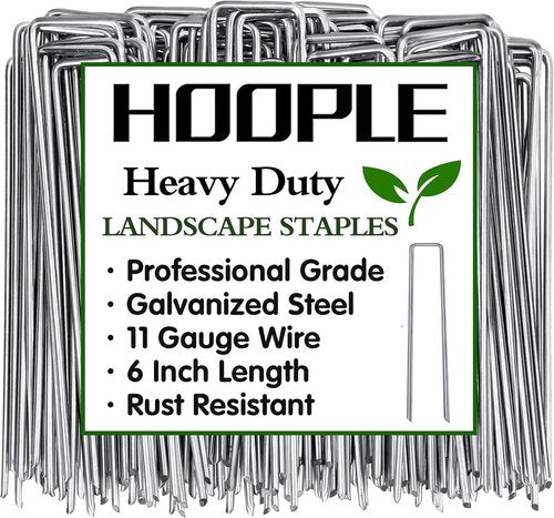 HOOPLE Heavy Duty Galvanized Landscape Staples - 100 Pack of 6 Inch Garden Stakes for Securing Fabric & Hoses