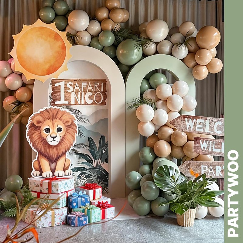 PartyWoo Sage Green Balloons 65pcs 12 Inch Metallic Gold Sand White Light Brown Gold Confetti Balloons for Baby Shower Wedding Engagement Jungle Woodland Forest Birthday Party Decorations