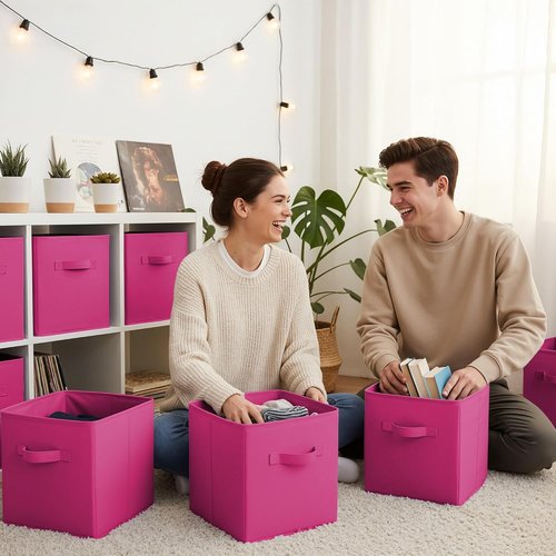 Granny Says 11-Inch Cube Storage Bins - Fabric Organizer for Kids' Rooms | Rose Red, 6-Pack