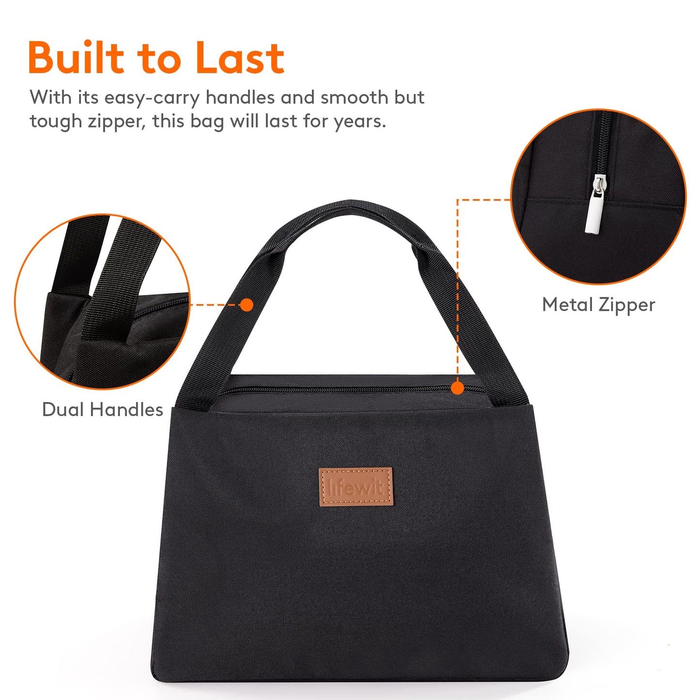 Lifewit Lunch Bag for Women Men, Insulated Lunch Box, Reusable Lunch Tote for Meal Prep, Work, Travel, Black