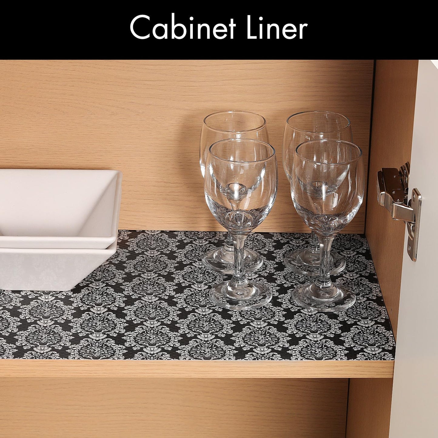 Cooyes Shelf and Drawer Liners for Kitchen Cabinets, Non-Adhesive Cabinet Liners, EVA Waterproof Durable Shelf Paper for Refrigerator, Shelves, Cupboard with European Pattern, Easy to Cut