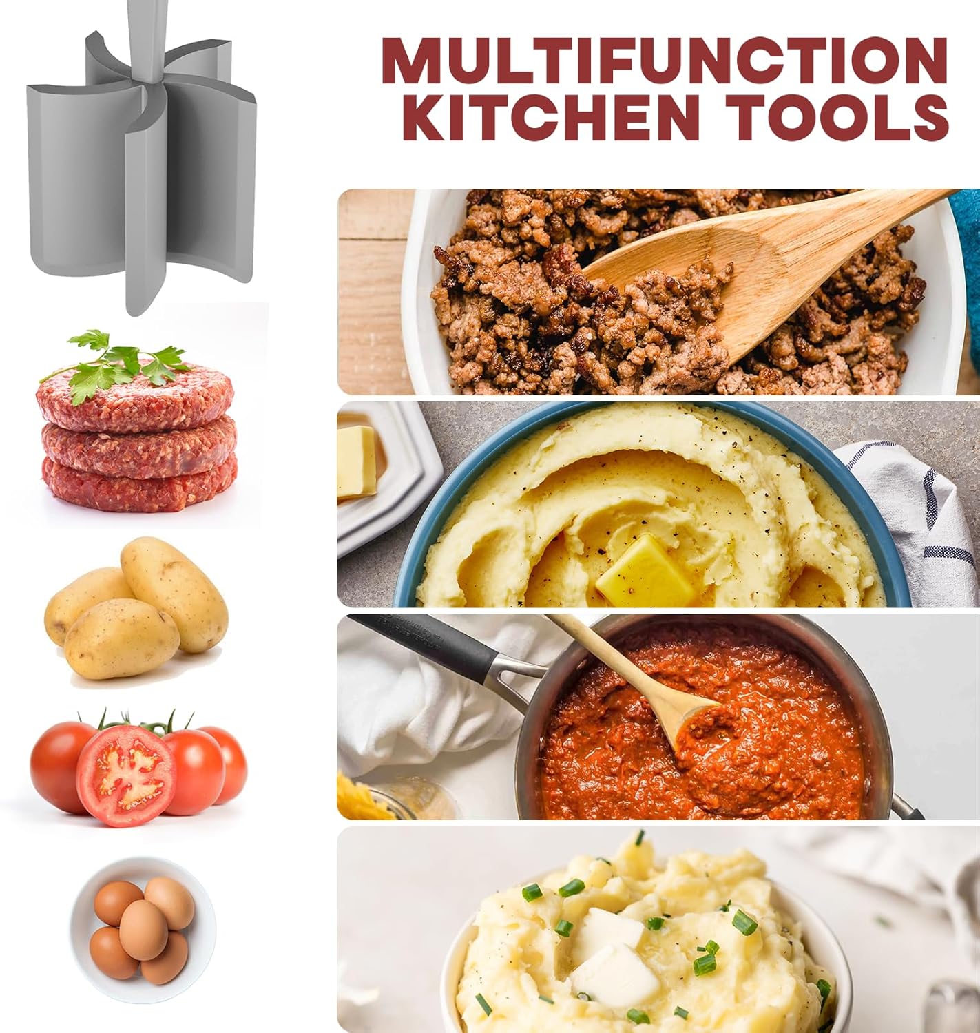 Skiennix Meat Chopper - Premium Heat Resistant Hamburger Grinder for Ground Beef | Grey