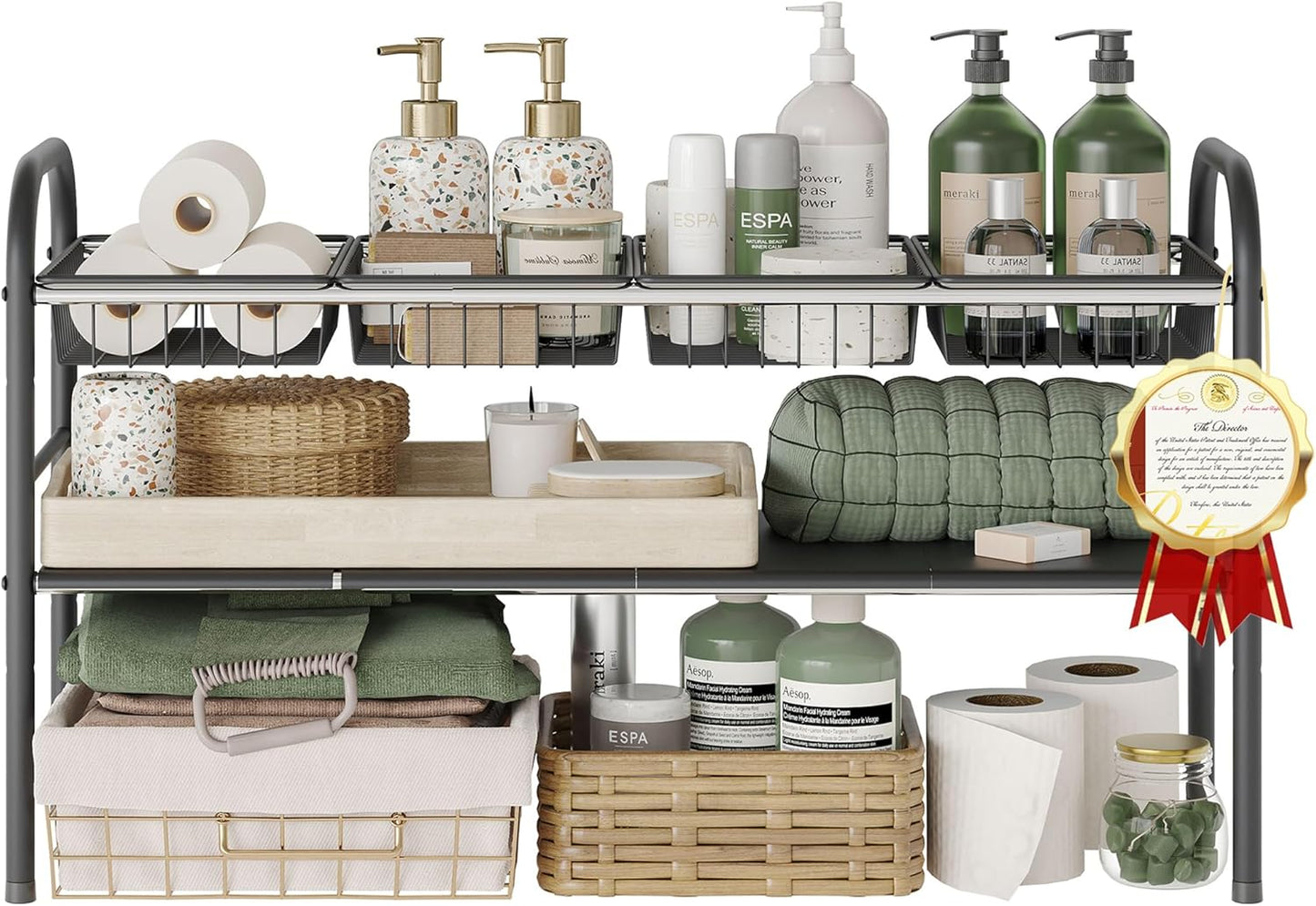 NETEL Under Sink Organizer - 2-Tier Expandable Cabinet Shelf with 4 Baskets & Panels | Ideal for Kitchen & Bathroom Storage