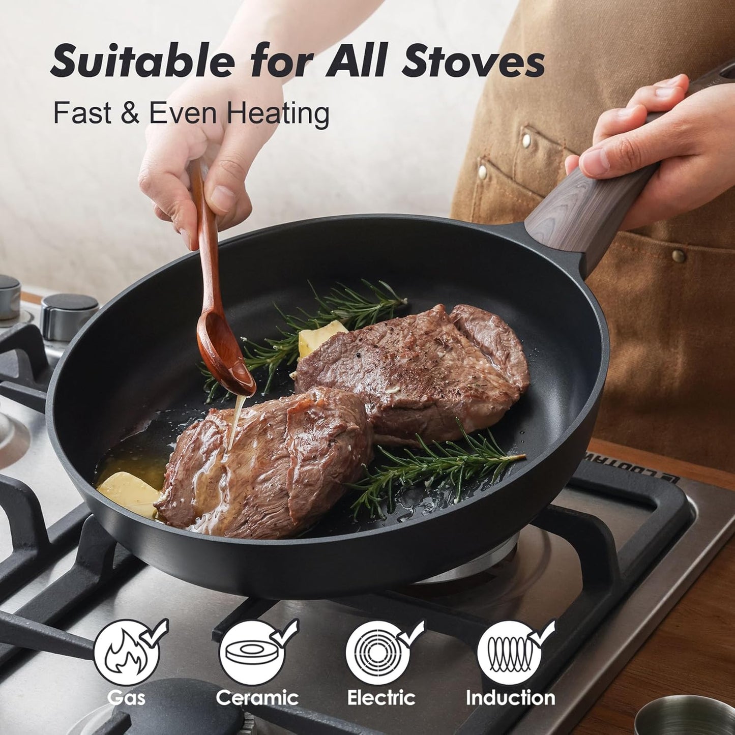 SENSARTE Nonstick Frying Pan - Healthy 8-Inch Skillet with Lid | Induction Compatible, PFOA-Free, Black