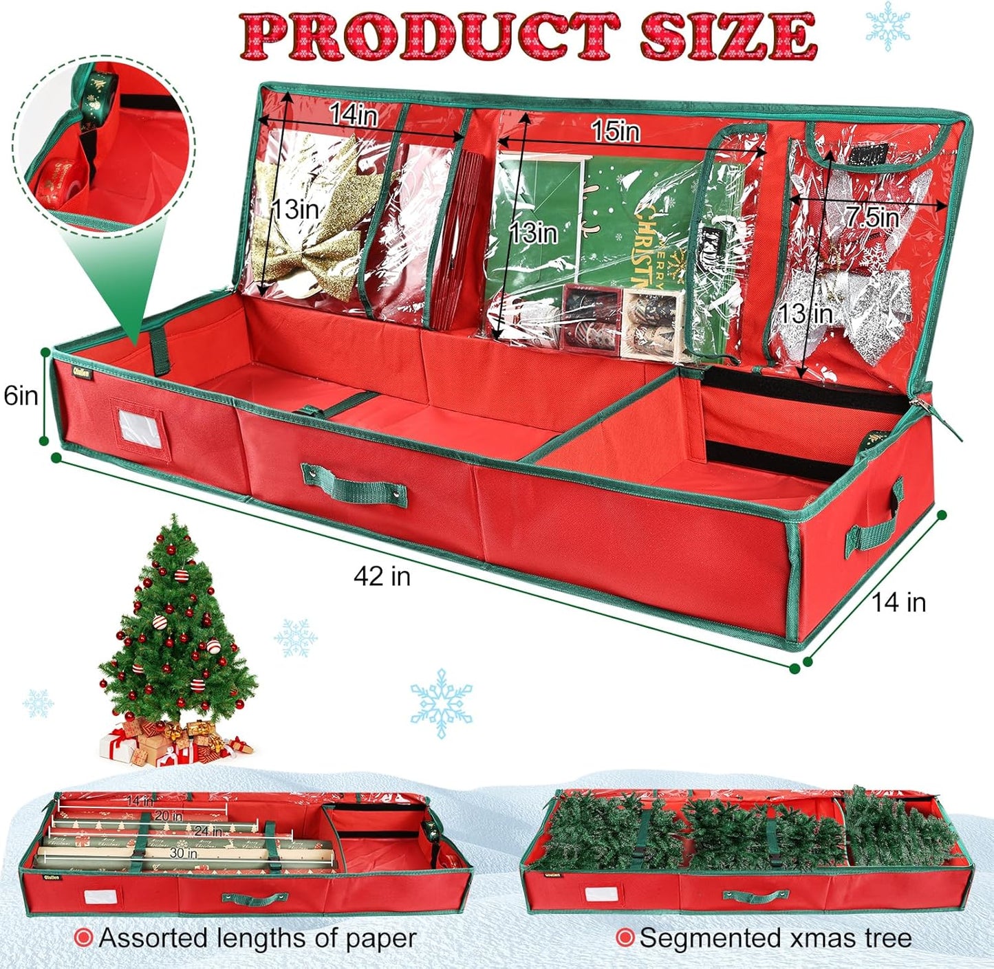 Skiennix Gift Wrap Organizer - Sturdy 600D Oxford Fabric Christmas Wrapping Paper Storage Bag | Large Red Capacity