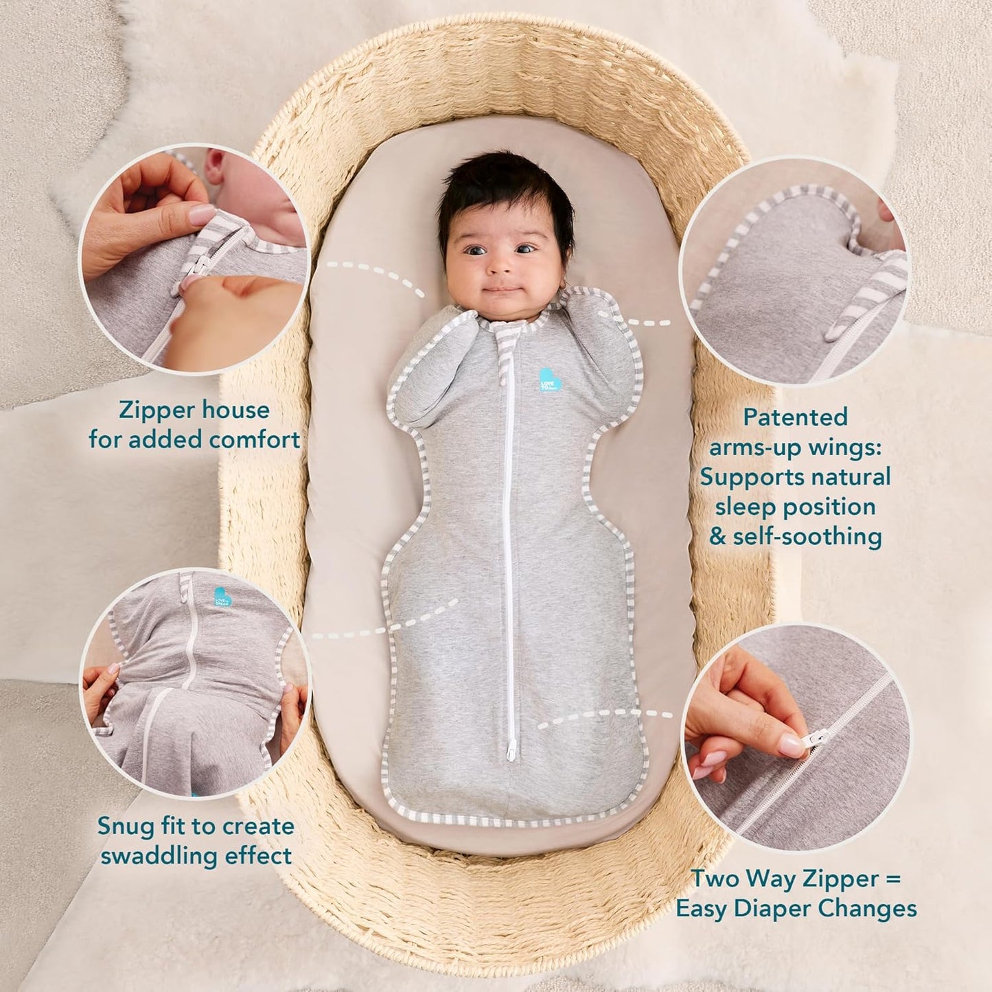 Love to Dream Swaddle UP Sleep Sack | Self-Soothing Design for Improved Sleep | 0-3 Months, 1.0 TOG, Tan Houndstooth