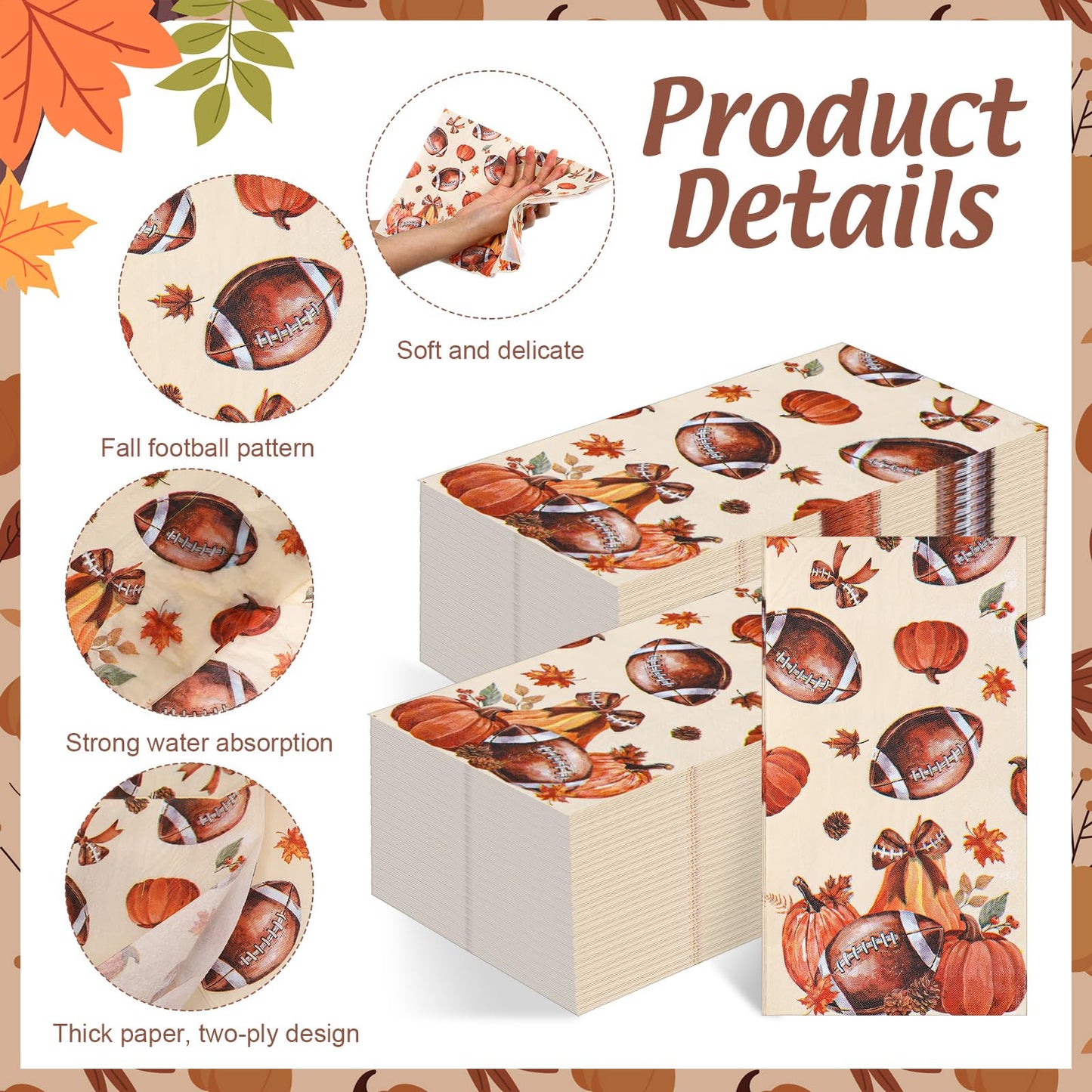 Windkream 200 Pcs Fall Football Guest Napkins Disposable Hand Towels for Bathroom Autumn Leaf Pumpkin Paper Guest Towels Football Bathroom Napkins for Thanksgiving Harvest Wedding Supplies