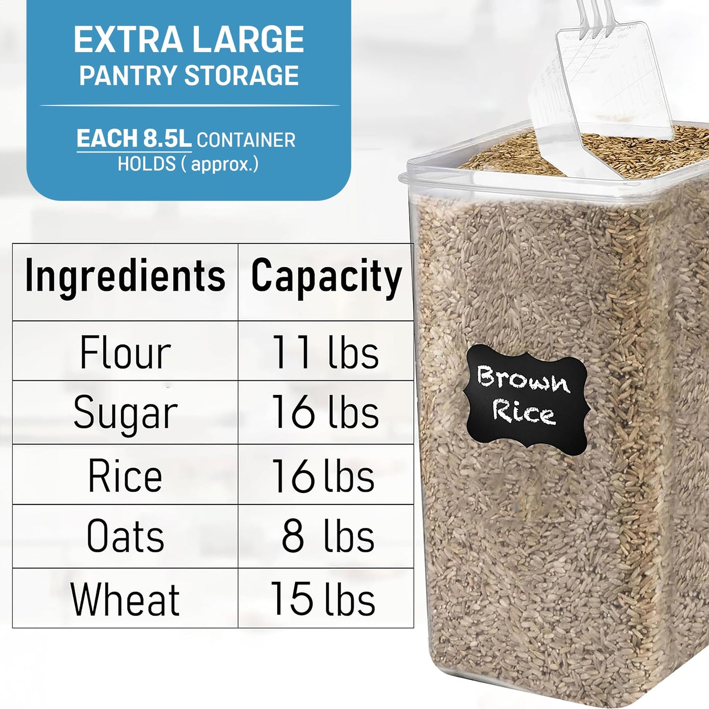 Flour Storage Container 2 PC [8.5L / 287 Oz] Extra Large Food Storage Containers with Lids - Airtight, Leak Proof, BPA-Free Plastic Flour Sugar Storage Containers - Bulk Storage for Kitchen & Pantry