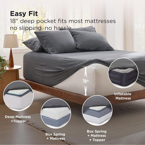 Bedsure Twin Sheets Set - 4-Piece Ultra-Soft Deep Pocket Bedding for Mattresses Up to 18 Inches, Grey
