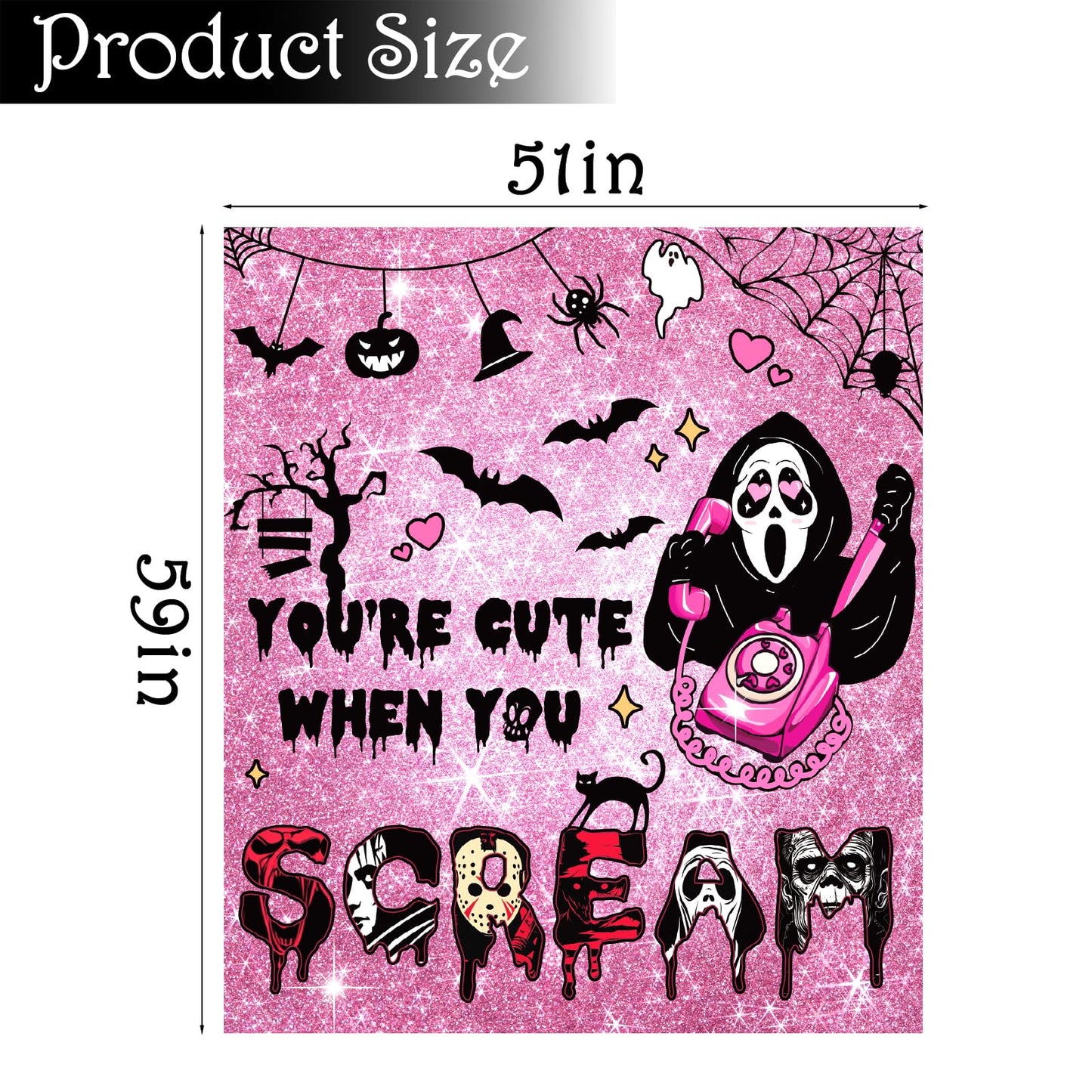 Halloween Throw Blanket Pink: Ultra Soft Ghost Flannel Blanket with Horror Movie 60"x 60", Lightweight Plush Comfy Blanket Halloween Decor for Bed, Couch, Sofa, Living Room, Office, Indoor