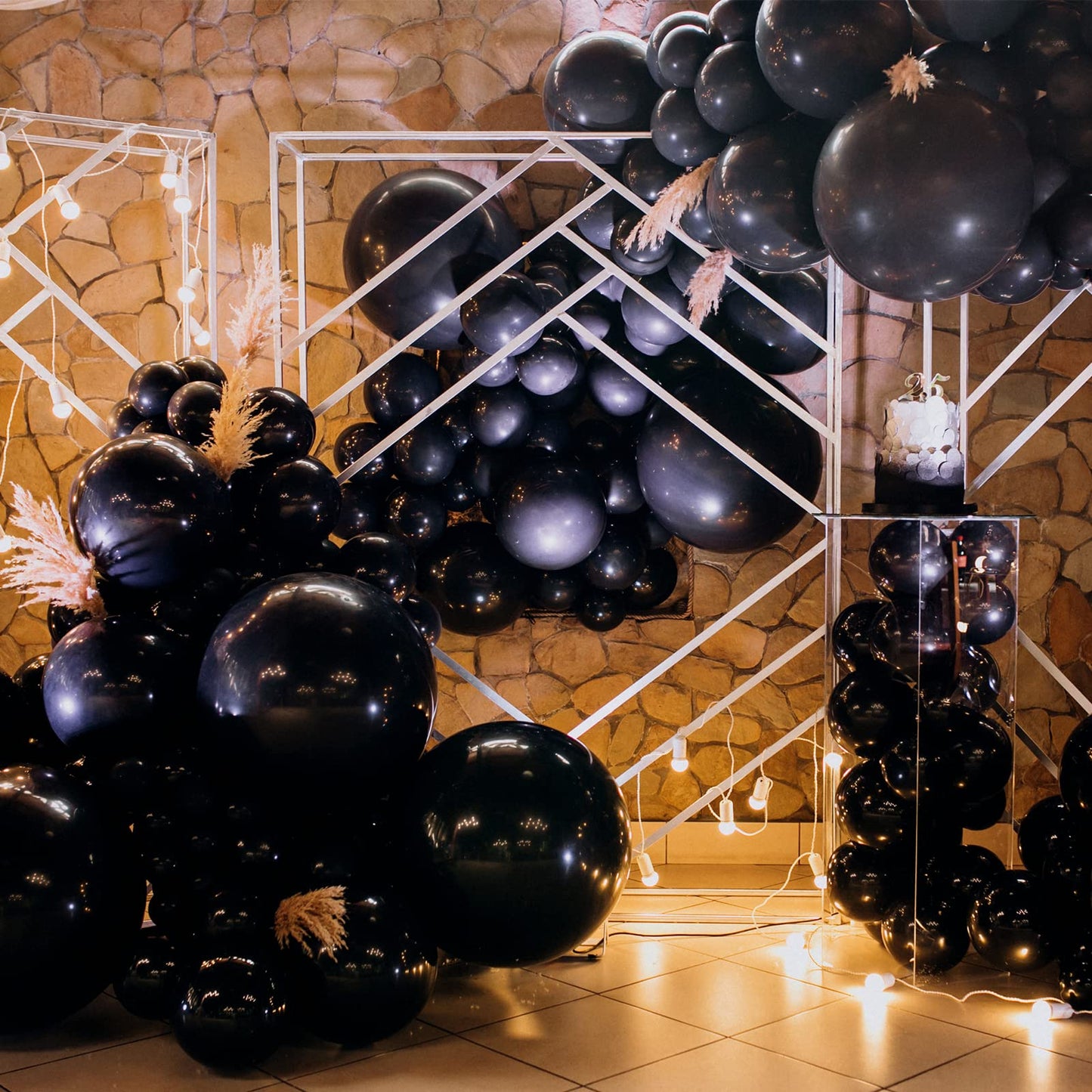 RUBFAC Black Balloons for Balloon Arch 129pcs Different Sizes Pack of 18 12 10 5 Inch Garland Kit, Latex Halloween Balloons for Party Decorations Birthday Wedding Decor