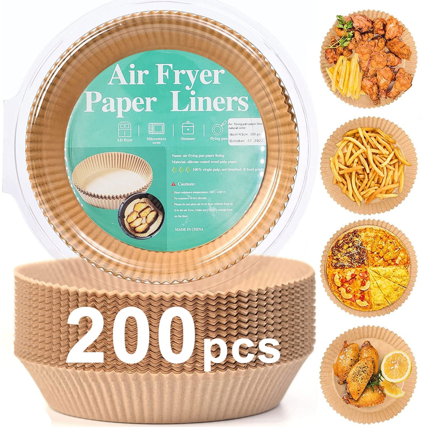 200pcs Air Fryer Disposable Paper Liner, Non-Stick Disposable Air Fryer Parchment Paper Liners, Baking Paper for Air Fryer Oil-Proof, Water-Proof, Food Grade Parchment（6.3" in Bottom, 8" on top）