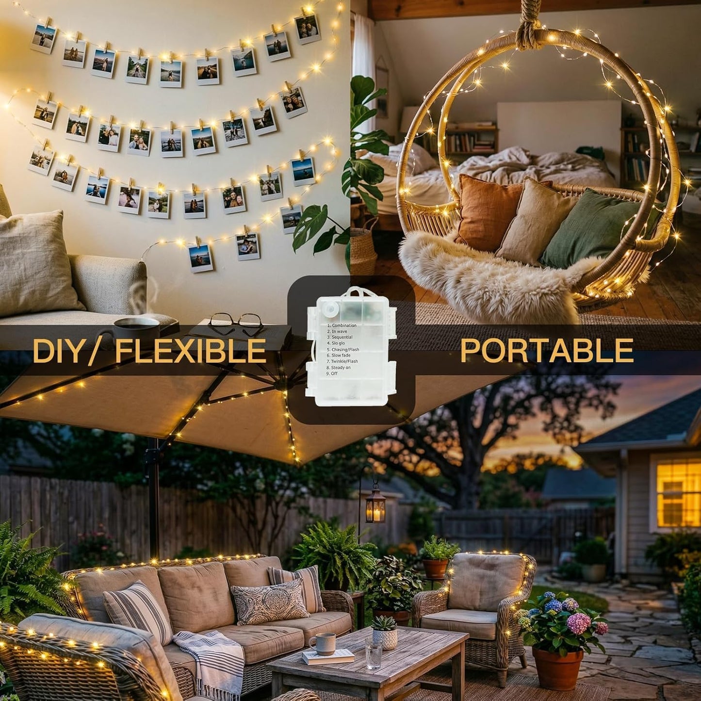 Suddus Fairy Lights - 33ft 100 LED Battery Operated Twinkle Lights with Remote & Timer | Waterproof Copper Wire for Indoor/Outdoor Decor (Warm White)