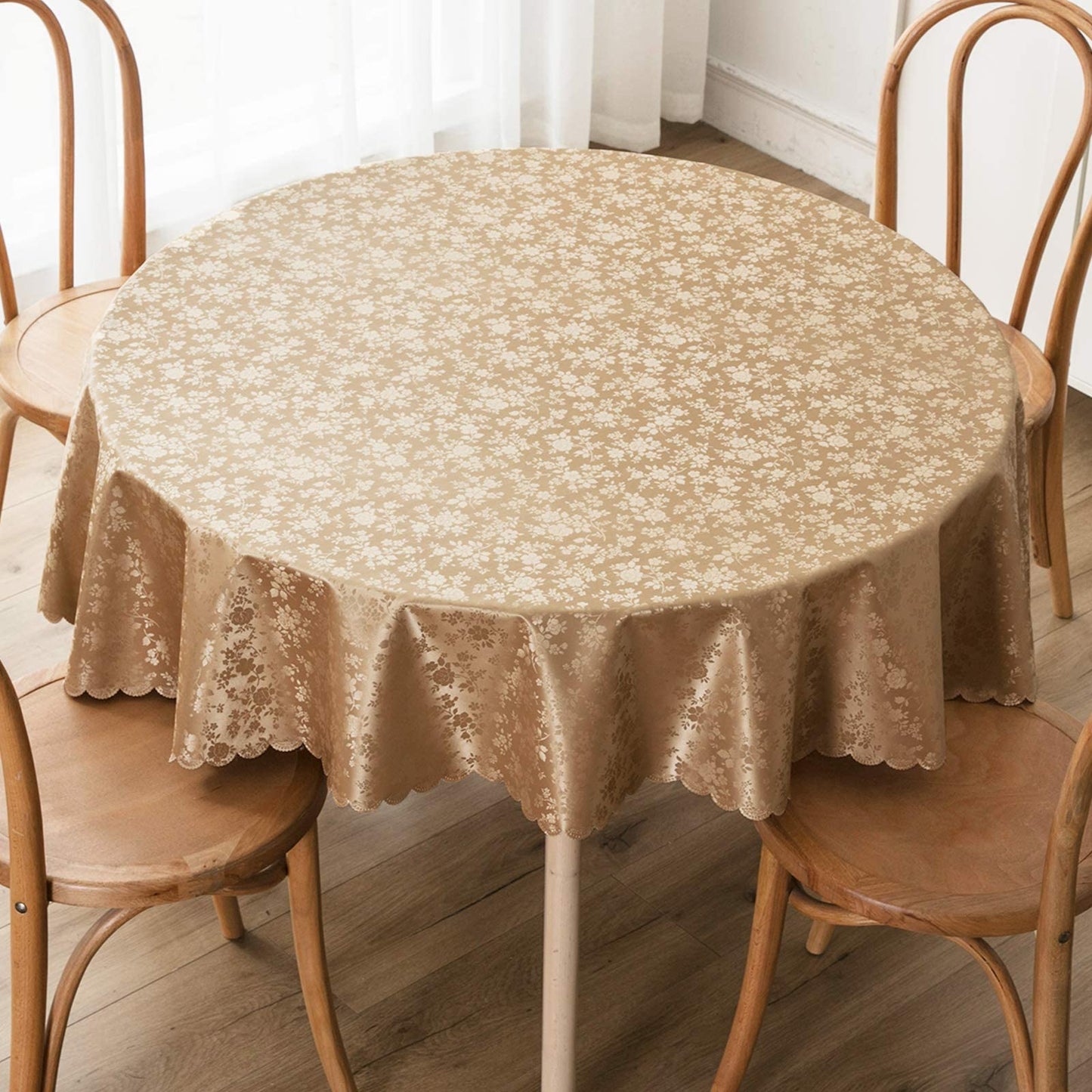 Smiry Round Table Cloth, Waterproof Heavy Duty Vinyl Tablecloths, Wipeable Washable Table Cover for Kitchen and Dining Room (Brown, 70" x 70")