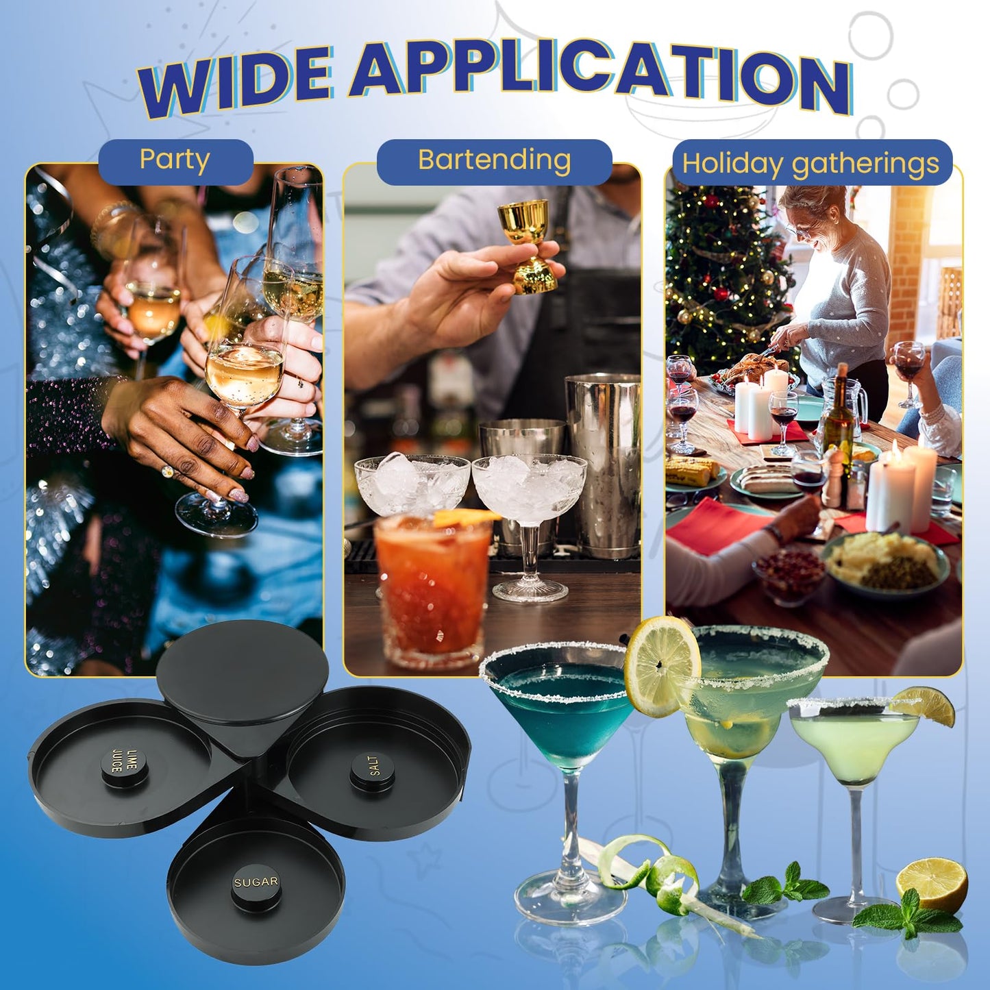 NATGAI 3-Tier Bar Glass Rimmer Bartender Tool | Bar Juice Cocktail Seasoning Box with 3 Swing-Out Trays, Sponge Included, Plastic Margarita Cocktail Bartender Tool, for Party, Bar, and Reception
