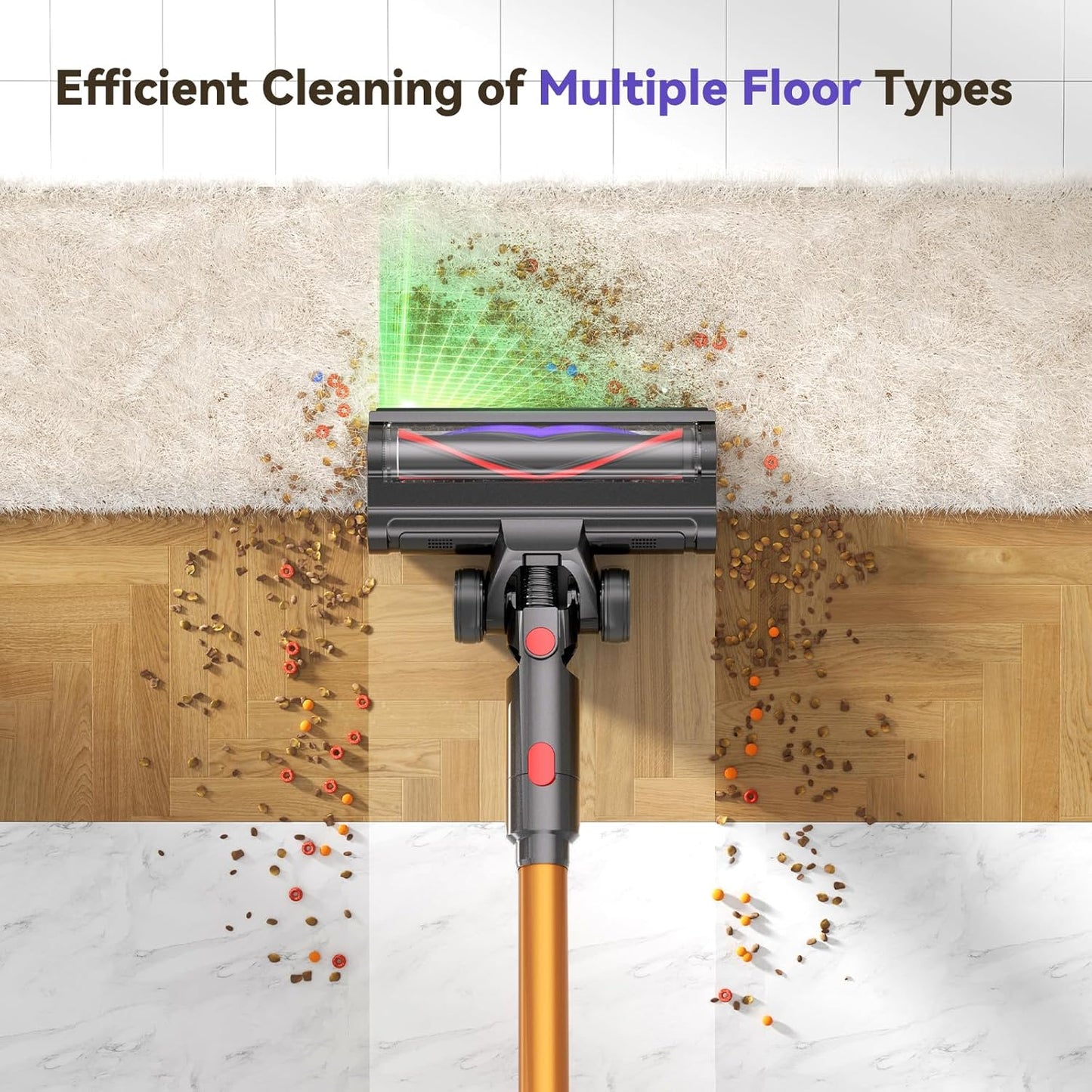 TechRise Cordless Vacuum Cleaner - 500W Stick Vacuum with Anti-Tangle Brush | 60-Min Runtime, LED Display, Lightweight for Hardwood & Carpet