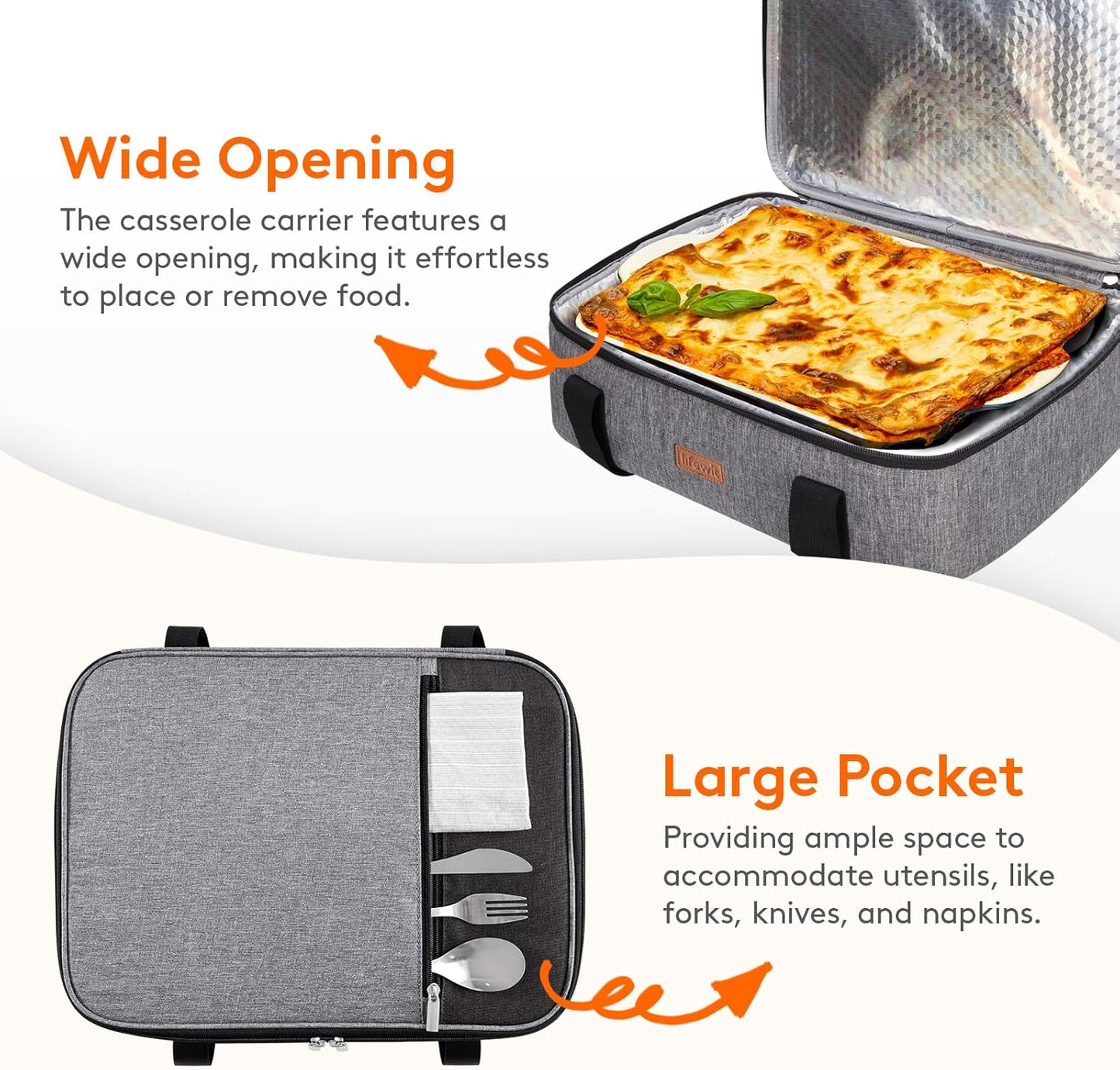 Lifewit Insulated Casserole Carrier - Keeps Food Hot or Cold | Fits 9"x13" Baking Dish - Grey
