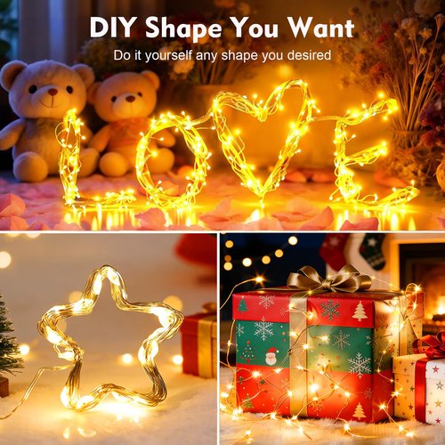 1Pack USB Plug in Fairy String Lights,16ft 50 LED Copper with Remote and Timer, 8 Modes Waterproof Twinkle String Lights Battery Powered for Bedroom Indoor Party Wedding Christmas Decoration