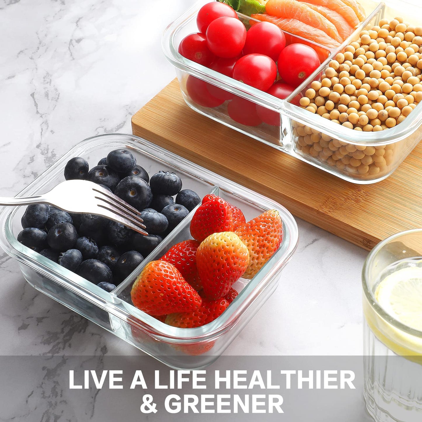 Bayco 9 Pack Glass Meal Prep Containers 3 & 2 & 1 Compartment, Glass Food Storage Containers with Lids, Airtight Glass Lunch Bento Boxes, BPA-Free & Leak Proof (9 lids & 9 Containers) - Grey
