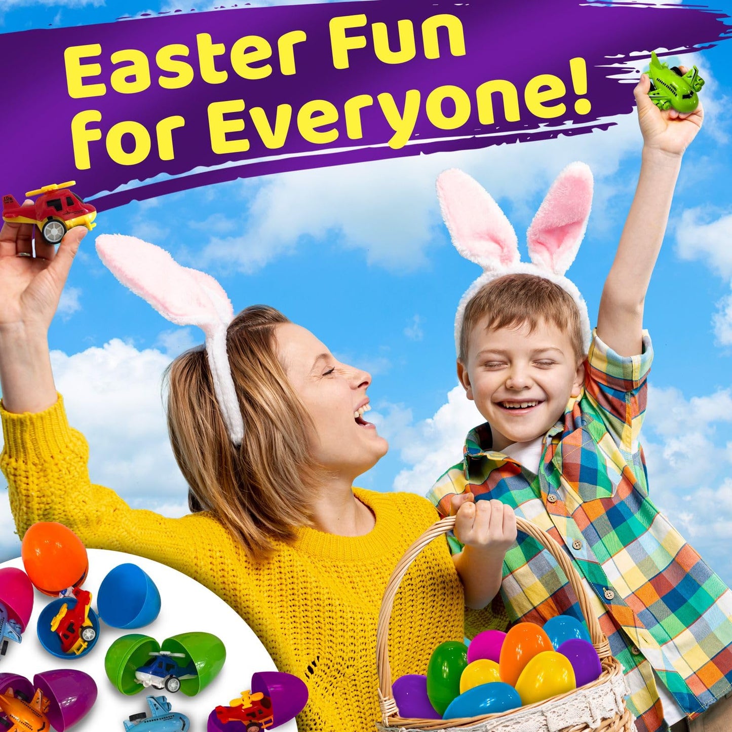stargo 16 Pack Colorful Prefilled Easter Eggs bulk with toys - mini Aircraft, pull-back Helicopters & Airplanes. Plastic Easter Eggs Filled, Basket Fillers Egg Hunts, Party Favors, Boys Goodie Bags