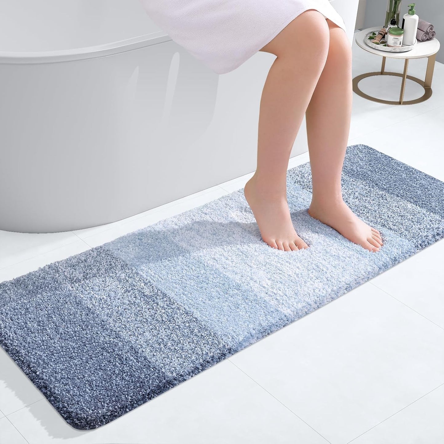 OLANLY Bathroom Runner Rug - Extra Soft Microfiber, Quick Dry, Machine Washable | 47x17 Inches, Blue