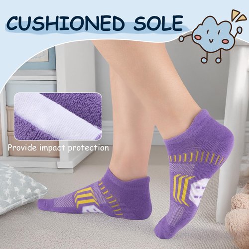 Comfoex 10 Pairs Girls Ankle Athletic Socks Cushioned Running Cotton Socks For 4-6 6-8 8-10 10-12 Years Old