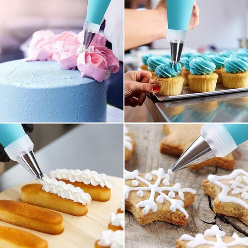 JhgQrivnuem Cake Decorating Kit with 24 Piping Tips, 2 Cake Decorating Mouth Brushes 2 Standard Couplers, White