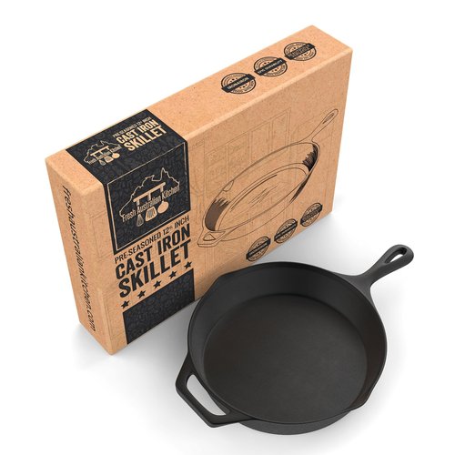 Fresh Australian Kitchen 12" Cast Iron Skillets Nonstick - Pre Seasoned Frying Pan Cookware Pan for Cooking