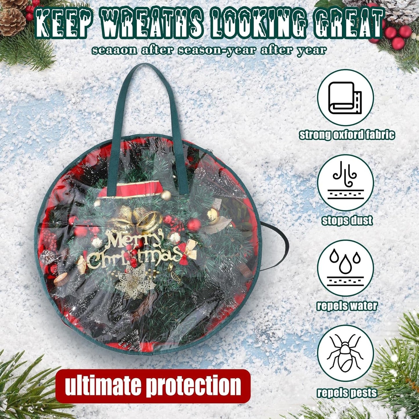 Shappy 12 Pcs Wreath Storage Bag - Clear Window & Handle for Holiday Decor | 24 Inch Containers
