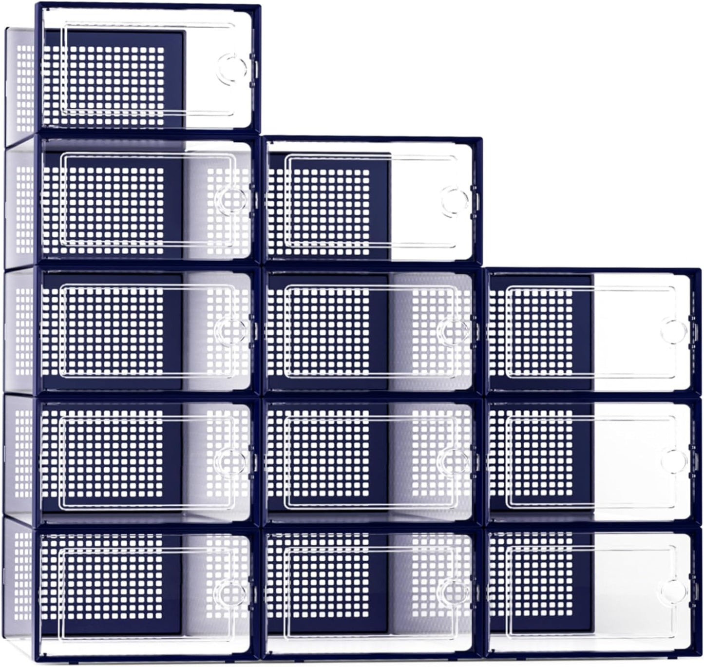 Kuject X-Large Shoe Storage Boxes - Clear Plastic Stackable 12 Pack | Sneaker & Toy Organizer Bins in Blue